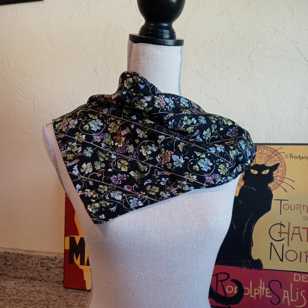 Vintage 90s Nicole Miller Silk Square Scarf with Wine and Grapes Print